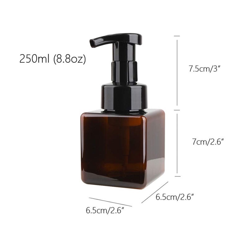 UUJOLY Foaming Soap Dispenser, 250ml (9oz) Refillable Pump Bottle for Liquid Soap, Shampoo, Body Wash (2 Pcs) (Small Amber) - Image 4